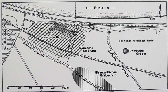 Lage der römischen Siedlung zum Standort der späteren Kapelle